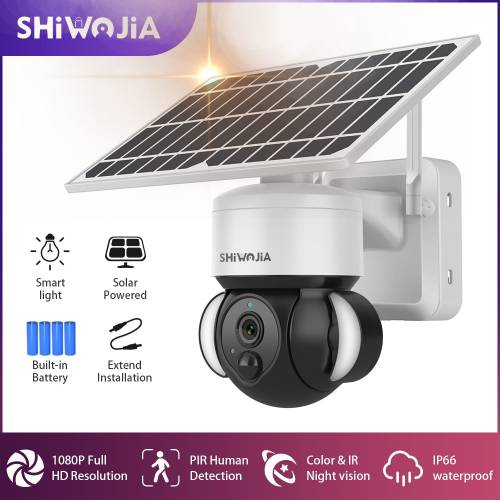 SHIWOJIA Camera IP de securitate solara in aer liber 1080P WIFI 8W Panou solar Camera de securitate baterie PTZ Cam CCTV Cam supraveghere impermeabila