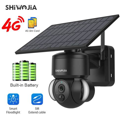 SHIWOJIA Camera solara 4G Cartela SIM fara fir 2MP Panou solar in aer liber Protectie de securitate CCTV Cam Baterie rezistenta la apa Color Noapte