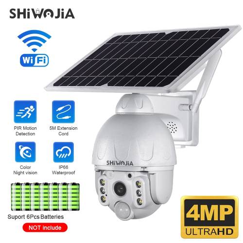 SHIWOJIA Camera solara de exterior wifi 4MP Camera de supraveghere fara fir Panou solar Protectie de securitate CCTV Baterie Rezistent la apa