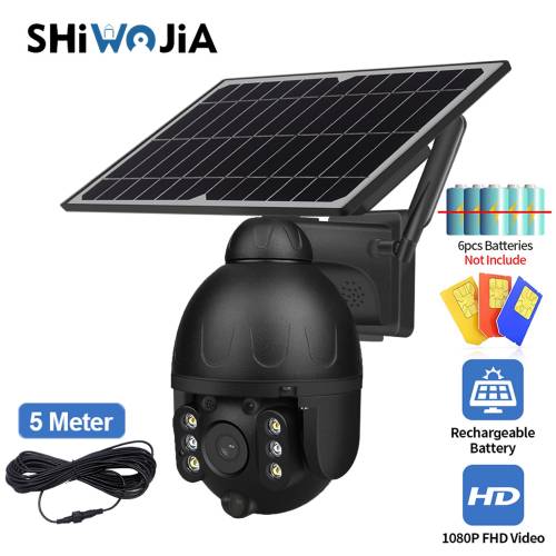 SHIWOJIA Solar PTZ Camera pentru exterior 4G SIM Card 2MP Detasabil 9W Panou solar Baterie Cam Detectare miscare Monitor inteligent de securitate