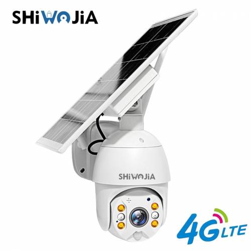 SHIWOJIA Versiune 4G SIM Camera cu panou solar PTZ 2MP HD Monitor de securitate in aer liber Casa inteligenta Ferma Padure Alarma LED 4x Zoom digital