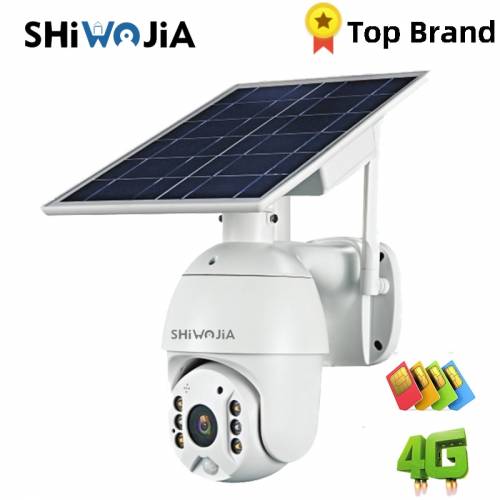 SHIWOJIA Versiune 4G / WI-FI 1080P HD Panou Solar Camera de Supraveghere in aer liber Alarma pentru Casa Inteligenta Standby lung pentru Ferma Ferma...