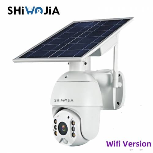 SHIWOJIA Versiune Wifi 1080P HD Panou solar Supraveghere in aer liber Camera CCTV rezistenta la apa Casa inteligenta Alarma de intruziune vocala in...