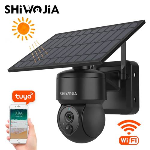 SHIWOJIA WIFI Camera solara Protectie de securitate 2MP Tuya Smart Home Panou solar Supraveghere video CCTV PTZ Lumina de gradina in aer liber