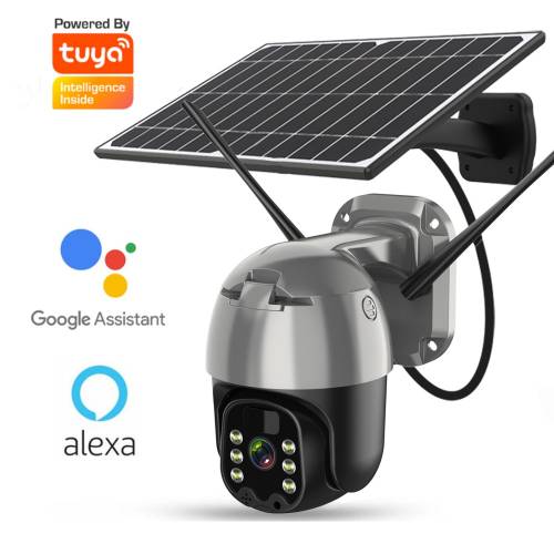 Tuya Smart Life Wifi 360 Camera cu energie solara in aer liber 3MP Panou solar Camera PTZ Viziune nocturna CCTV PIR Camera cu Alexa Google