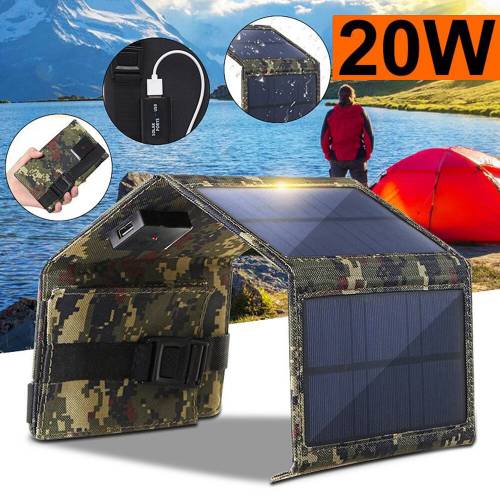Kit solar cu panou solar pliabil - 20W - cu celula completa - placa solara - pentru drumetii - camping - in aer liber - incarcator de baterie cu...